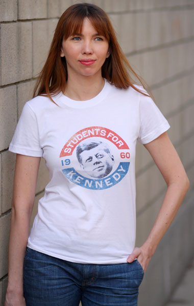 John F.
Kennedy 'Students for Kennedy' 1960 Presidential Campaign T-Shirt - Womens (Model: Andrea Mekshes)