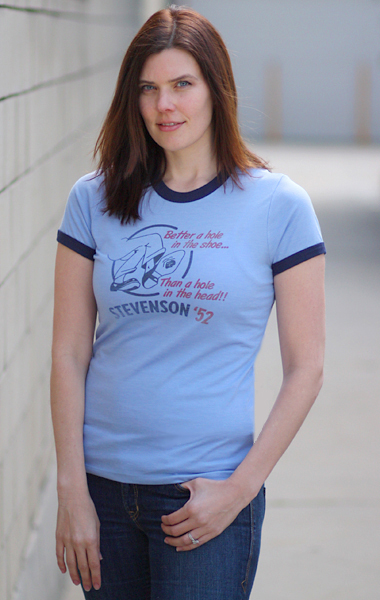 Adlai
Stevenson 'Hole in the Shoe' 1952 Presidential Campaign T-Shirt - Womens